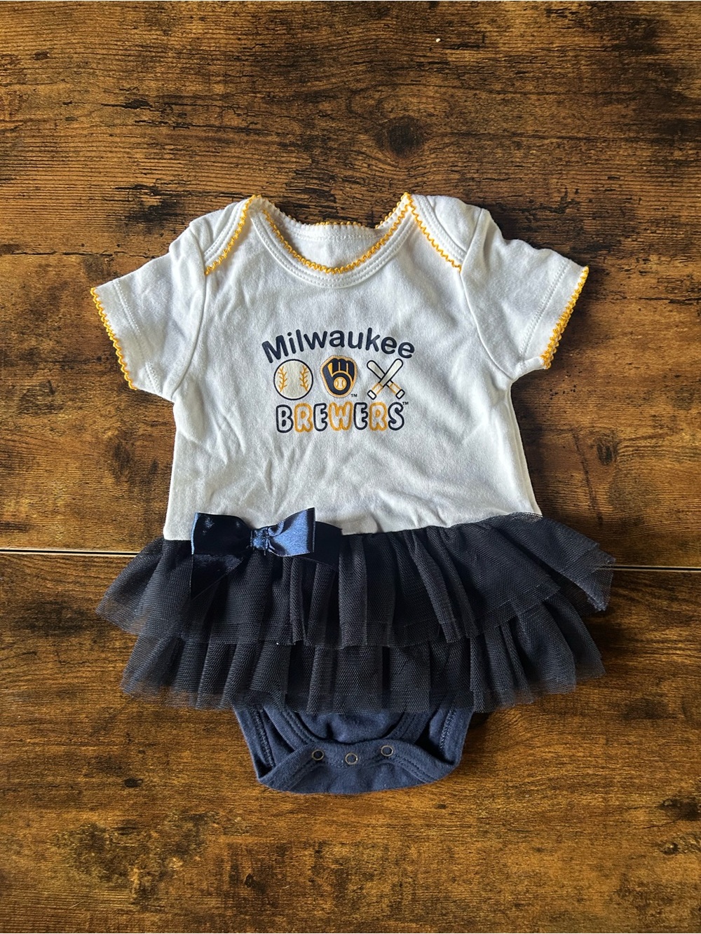 Milwaukee Brewers Navy & White Tulle One-Piece Dress Bodysuit